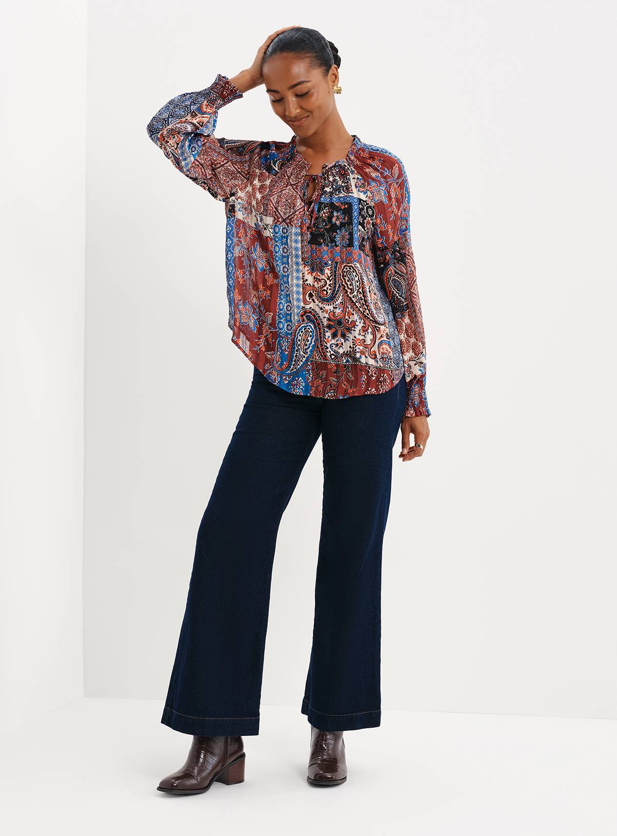 FINERY Harlow Satin Stripe Chiffon Tie Neck Blouse 8 - Image 2
